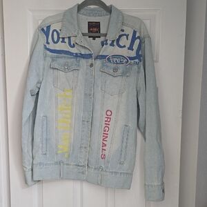Von Dutch Light Blue Denim Jean Jacket with Multicolor Graphics